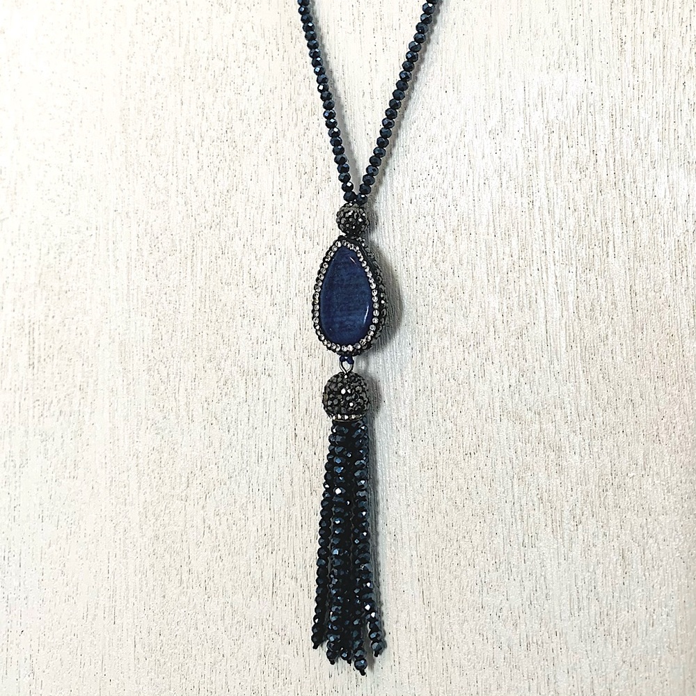 Dark Blue Sparkle Pendant Necklace